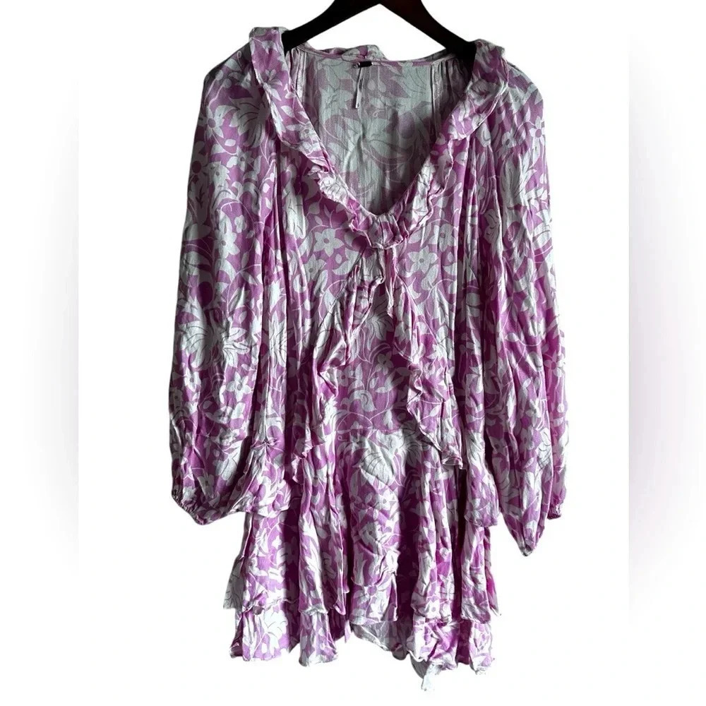 Free People Rebecca Floral Ruffle Mini Dress in baby pink. Size S - Picture 4 of 11